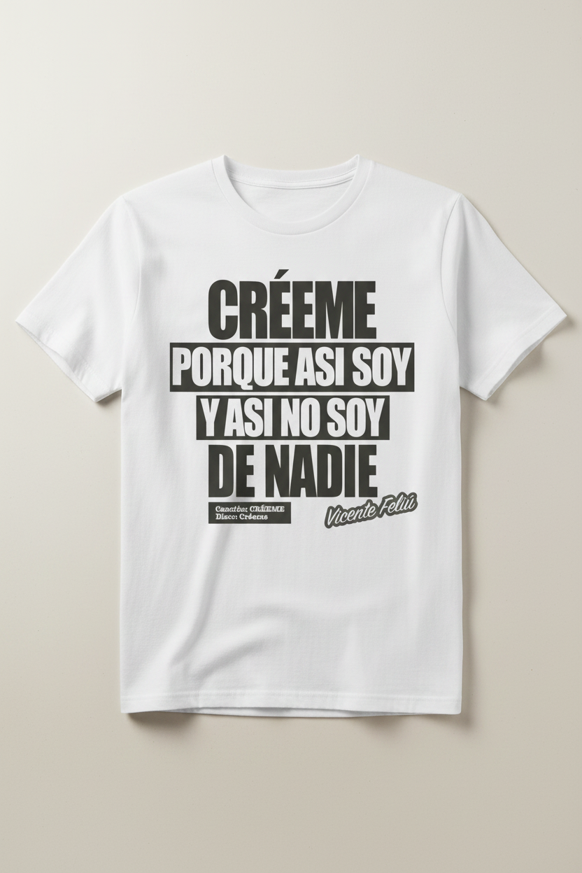 Mockup Camiseta Créeme - Vicente Feliú