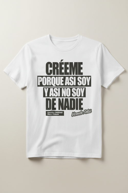 Mockup Camiseta Créeme - Vicente Feliú